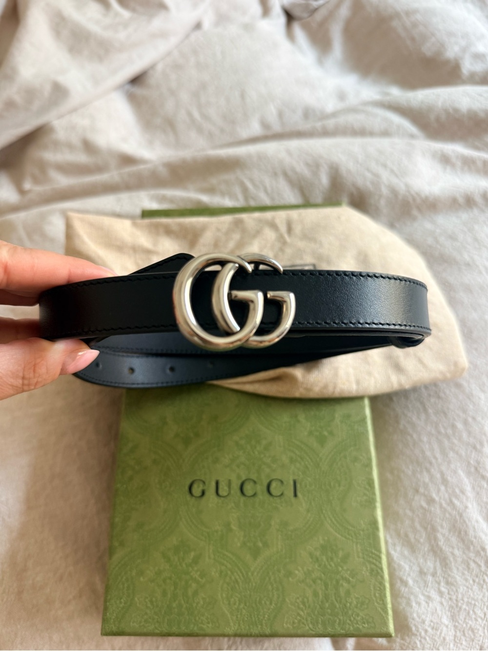 Gucci Black Leather Belt with Silver Double G Buckle
